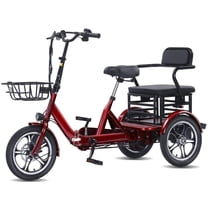 NOMIGO Electric Tricycle Two Seater 3 Wheel Electric Bicycle 48V 15Ah Lithium Battery Peak1200W Max 20MPH 16*2.125” Fat Tire Electric Tricycle for Unisex Adults Red UL2849