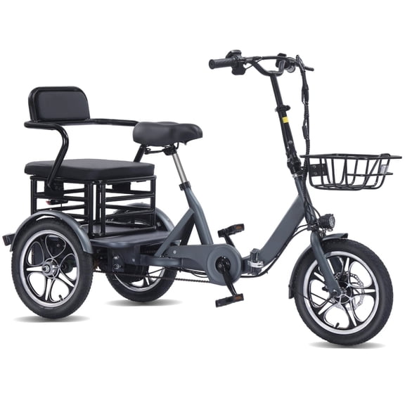 NOMIGO Electric Tricycle Two Seater 3 Wheel Electric Bicycle 48V15Ah 720WH Lithium Battery Peak1200W Max 20MPH 16*2.125” Fat Tire Electric Tricycle for Unisex Adults Gray UL2849