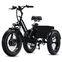NOMIGO Electric Tricycle, 7 Speed 3 Wheel Electric Bicycle with 48V 15Ah Lithium Battery, Max 20MPH 20*4.0” Fat Tire Electric Tricycle for Unisex Adults with Rear Basket Black