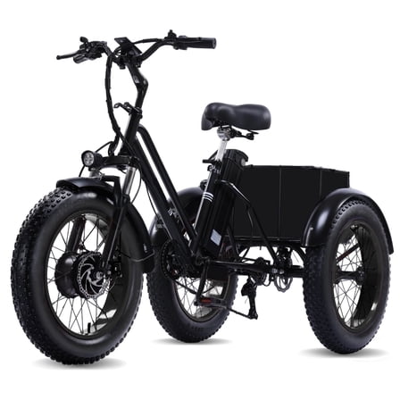 NOMIGO Electric Tricycle, 7 Speed 3 Wheel Electric Bicycle with 48V 15Ah Lithium Battery, Max 20MPH 20*4.0” Fat Tire Electric Tricycle for Unisex Adults with Rear Basket Black