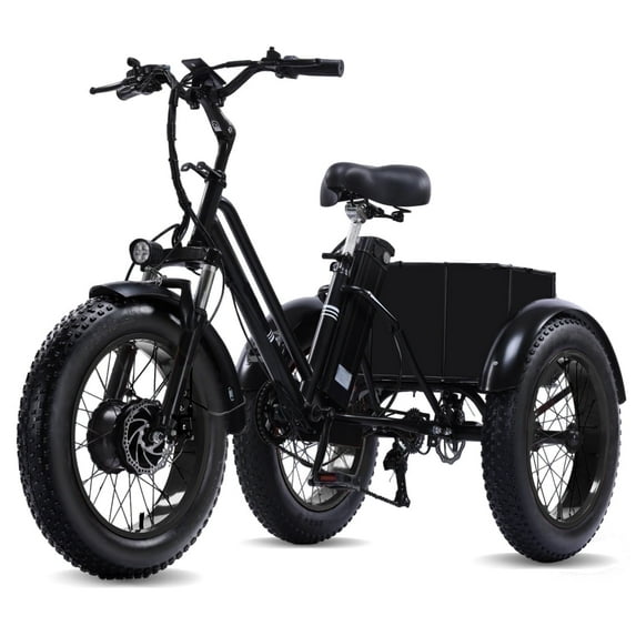 NOMIGO Electric Tricycle, 7 Speed 3 Wheel Electric Bicycle with 48V 15Ah Lithium Battery, Max 20MPH 20*4.0” Fat Tire Electric Tricycle for Unisex Adults with Rear Basket Black