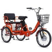 NOMIGO Electric Tricycle for Adults Folding Electric Trike 3 Wheel Electric Trike with Two-seater Large Basket Super Powerful Brushless 500W Motor 48V15AH Lithium Battery Max 20MPH E-Tricycle Orange
