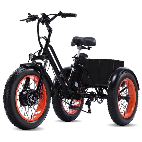NOMIGO Electric Tricycle, 7-Speed 3-Wheel Bicycle, 48V 15Ah Battery, 20MPH Fat Tire, Rear Basket, Orange