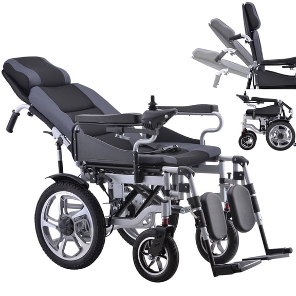 NOMIGO Reclining Electric Wheelchair for Adults with Dual Brakes Folding Portable All Terrain Electric Wheelchair 700W, 20AH, Silver, 300 lb Limit