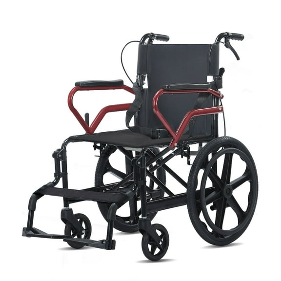 NOMIGO Ultralight Adult Transportation Wheelchair Foldable Self-Propelled Wheelchair Only 29 lbs Support 230lbs Weighs Black Red