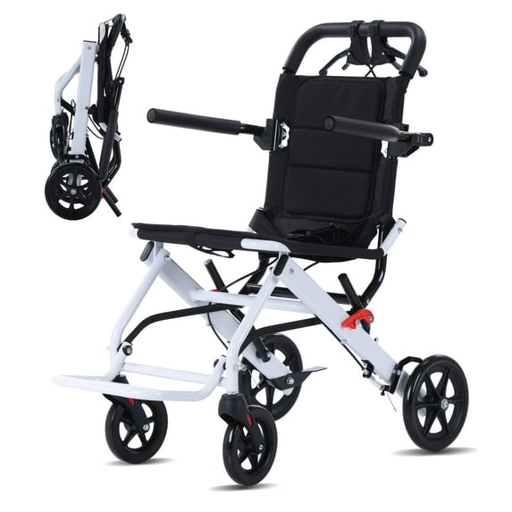 NOMIGO Ultralight Folding Transportation Wheelchair Made of Aluminum Alloy with Brake (White)