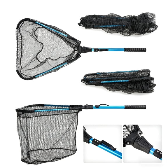 NOMILIFE Foldable Telescopic Aluminum Alloy Frame Rubber Coated Mesh Fish-Friendly Landing Net