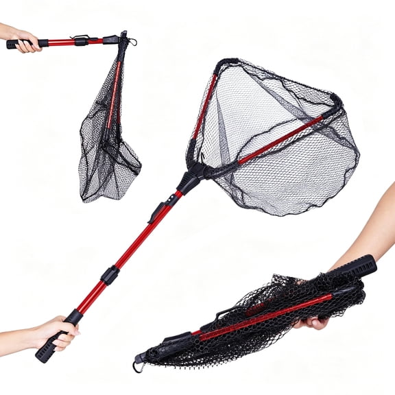 NOMILIFE Foldable Telescopic Rubber Coated Mesh Triangle Fish-Friendly Landing Net