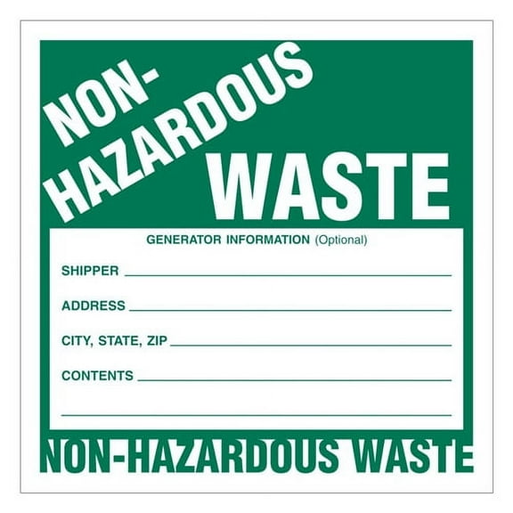 NON-HAZARDOUS WASTE Vinyl Labels, 6" X 6", Green and White, - Pack of 100 Labels