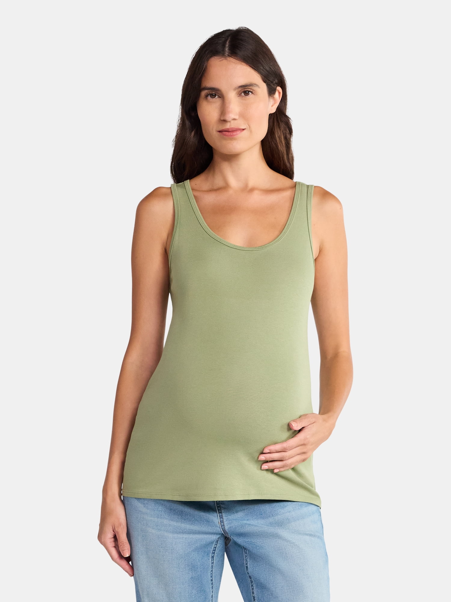 Time and Tru Women's Maternity Non Shirred Tank Top, Sizes S-XXL