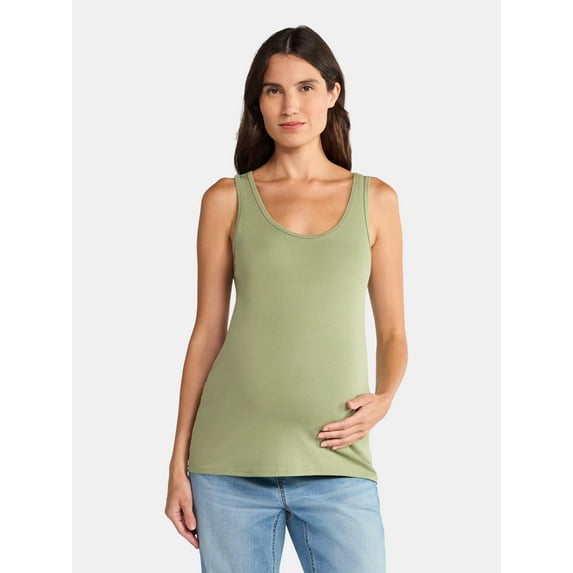 Time and Tru Women's Maternity Non Shirred Tank Top, Sizes S-XXL