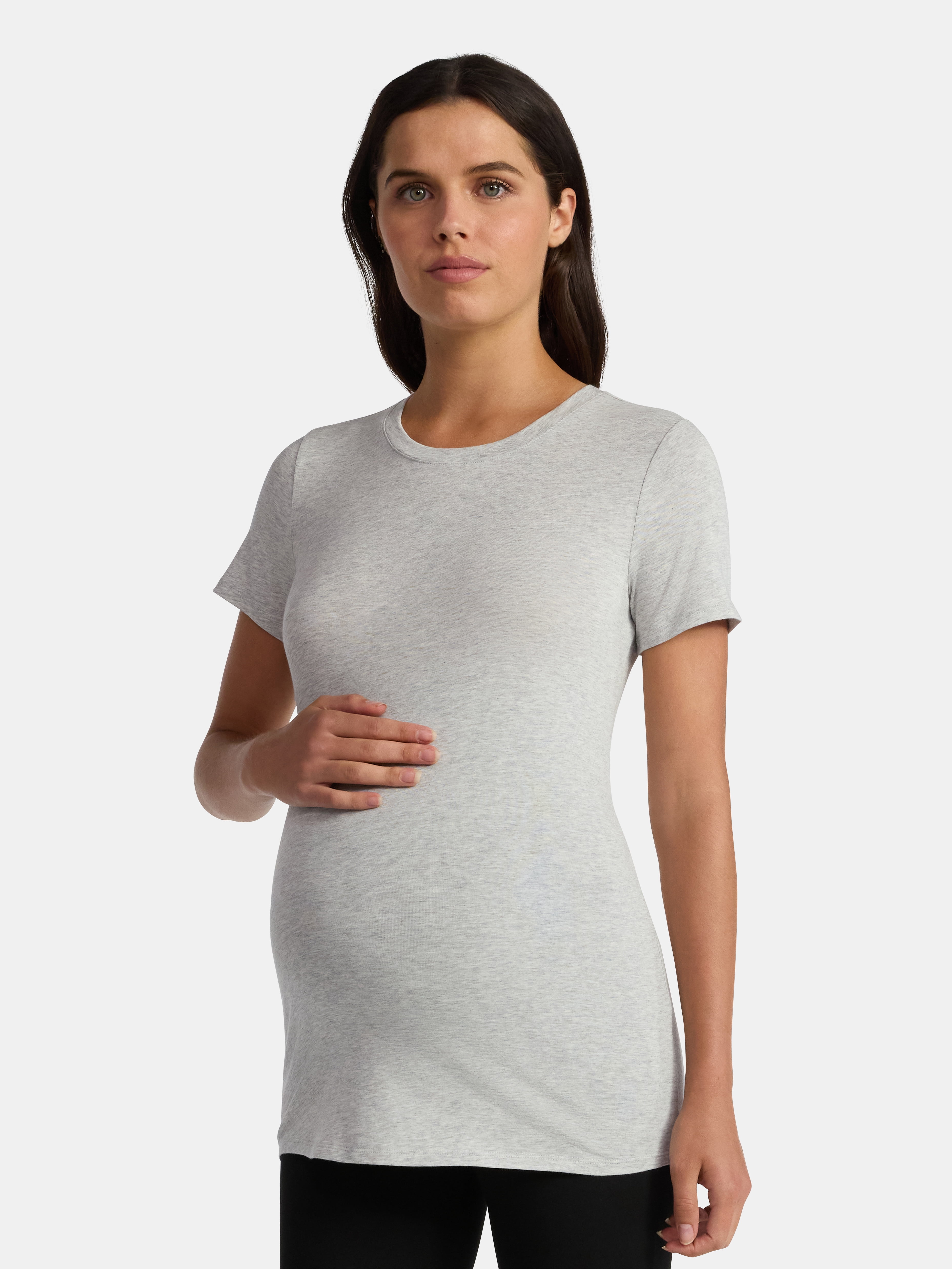 Time and Tru Women's Maternity Non-Shirred Short Sleeve Tee, Sizes S-XXL