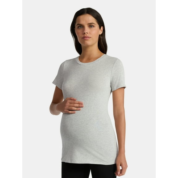 Time and Tru Women's Maternity Non Shirred Tee with Short Sleeves, Sizes S-XXL