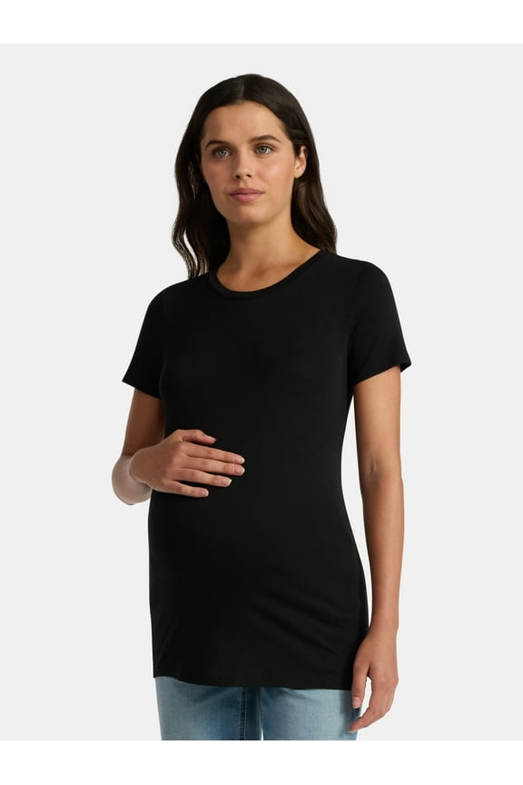 Women's Maternity Non Shirred Tee with Short Sleeves, Sizes S-XXL