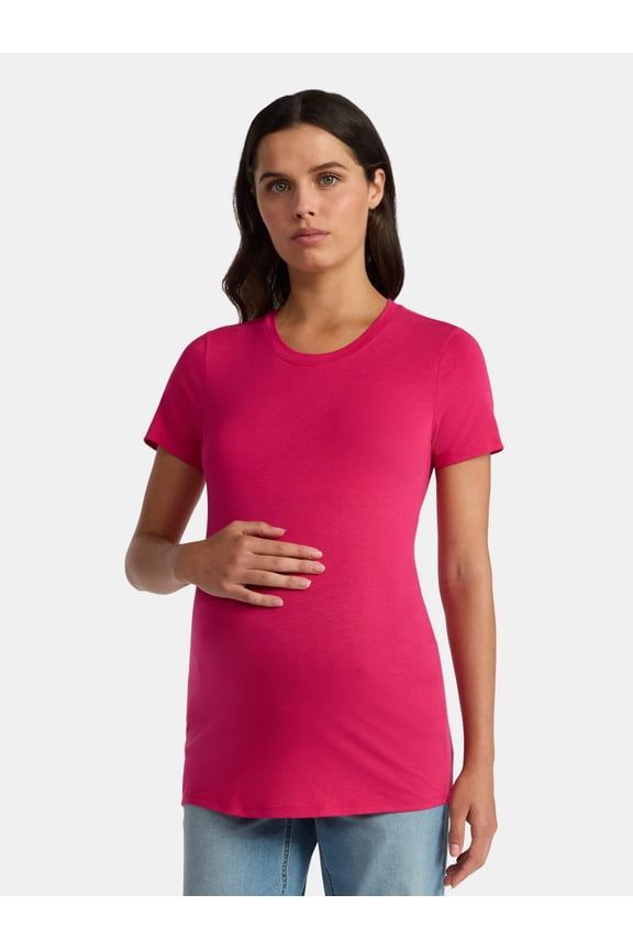 Women's Maternity Non Shirred Tee with Short Sleeves, Sizes S-XXL