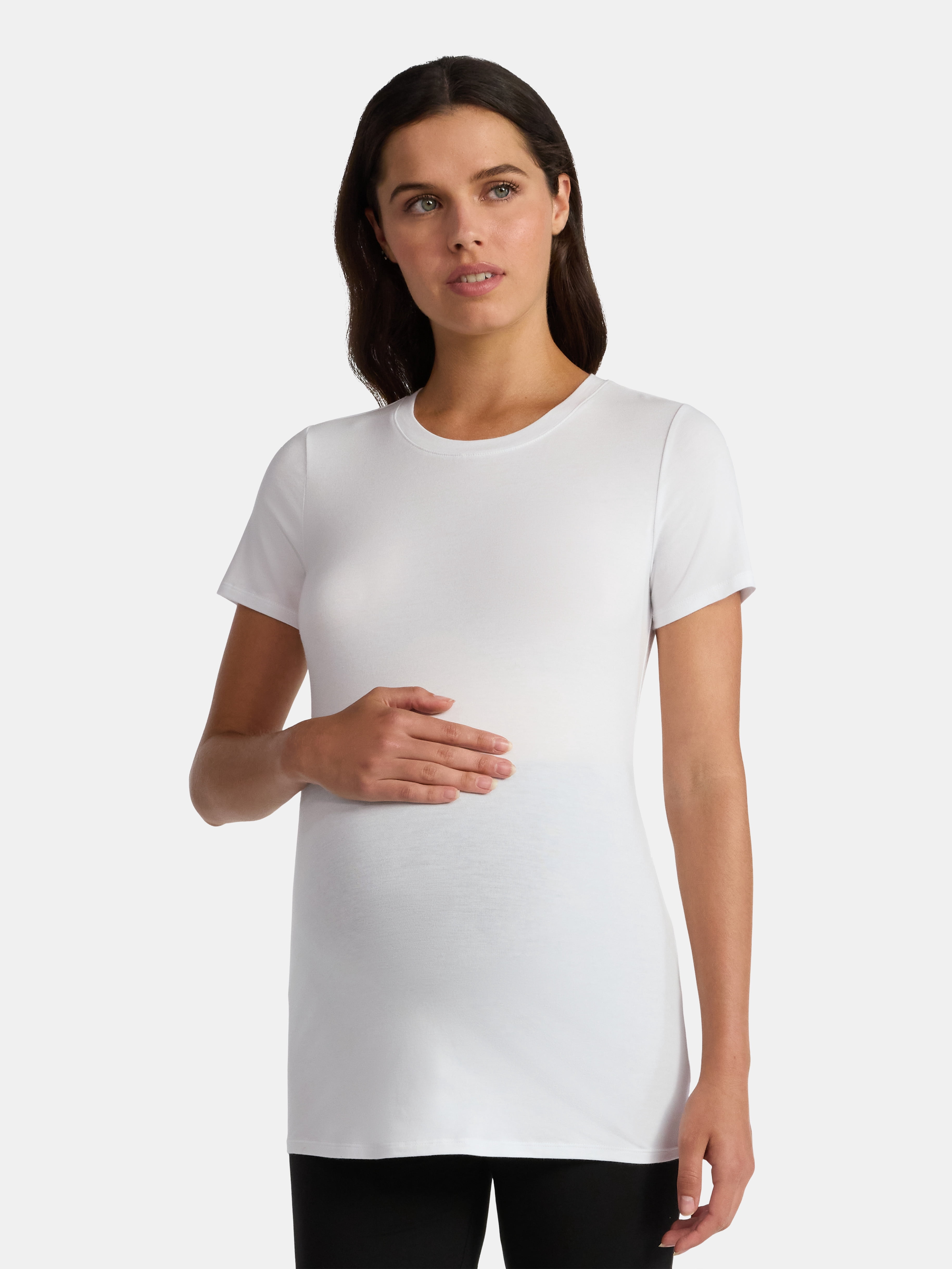 Time and Tru Women's Maternity Non Shirred Tee with Short Sleeves, Sizes S-XXL