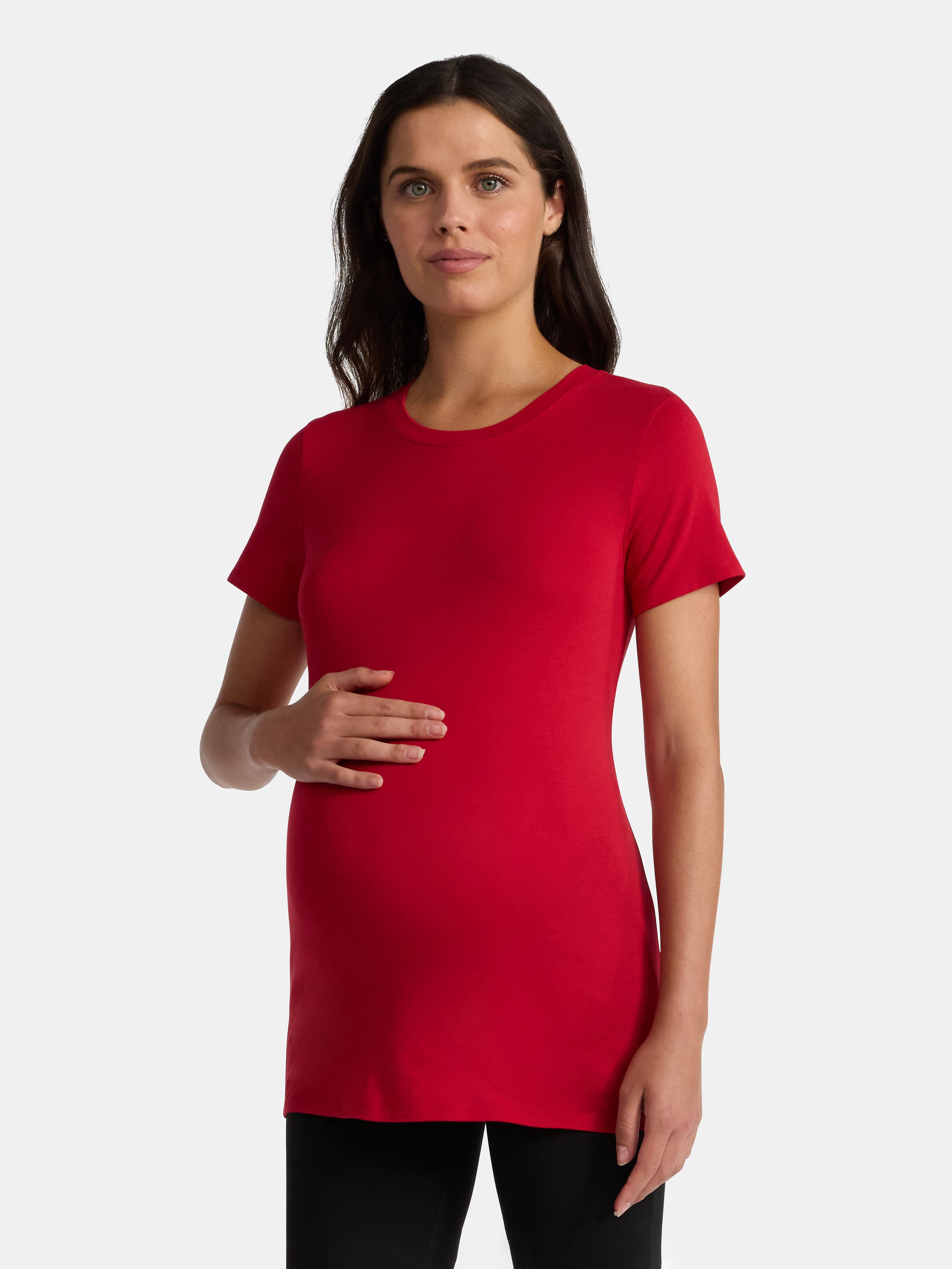 Time and Tru Women's Maternity Non Shirred Tee with Short Sleeves, Sizes S-XXL