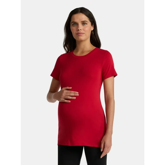Time and Tru Women's Maternity Non Shirred Tee with Short Sleeves, Sizes S-XXL