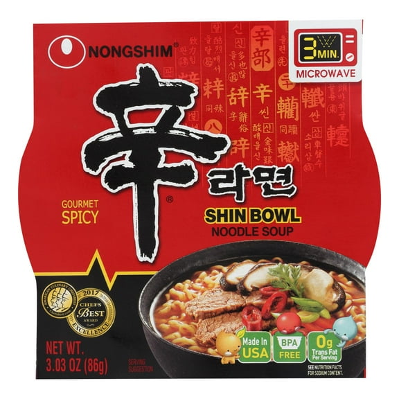 NONG SHIM - Spicy Instant Noodle Soup Bowl - 3.03 Oz, Case of 12
