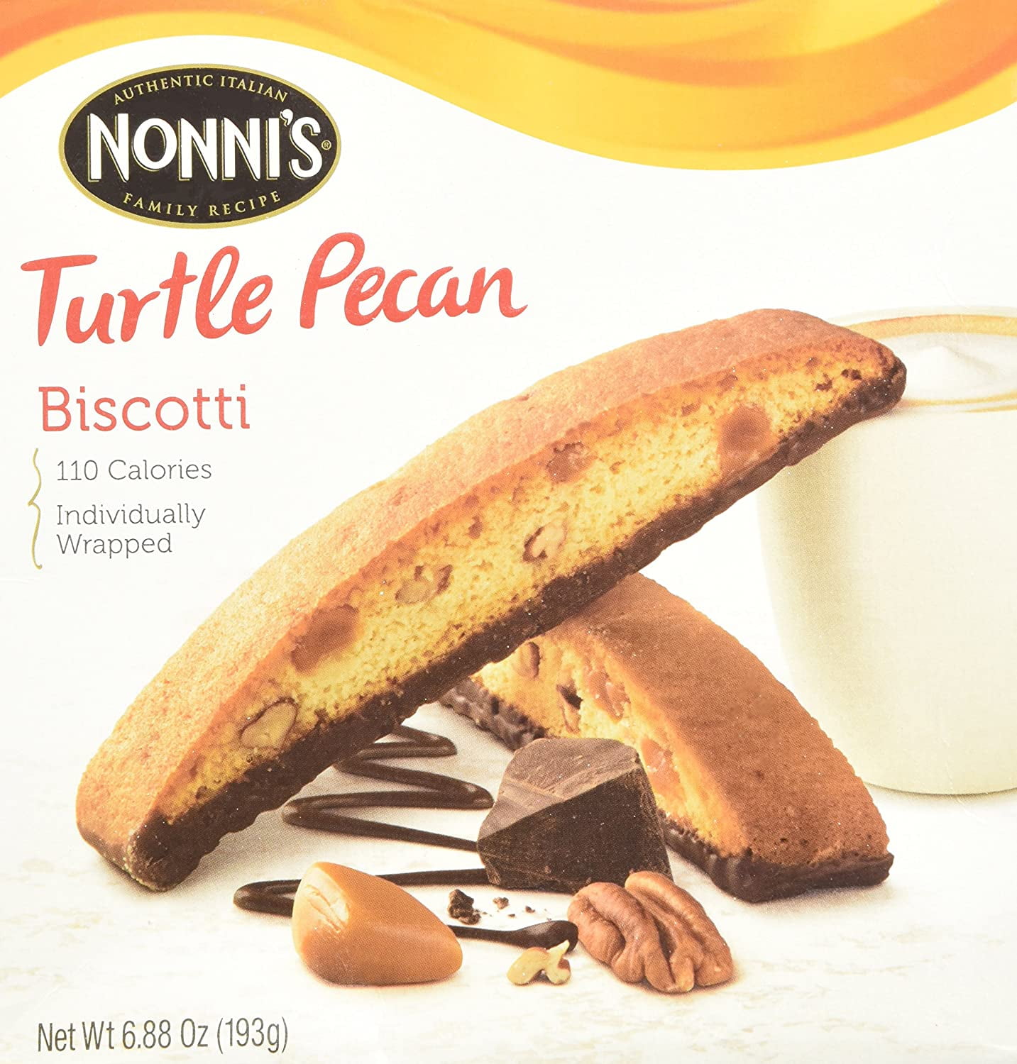 NONNIS Biscotti Turtle Pecan 6.88 Oz. Box of 8 Individually Wrapped Biscotti (2 Pack)