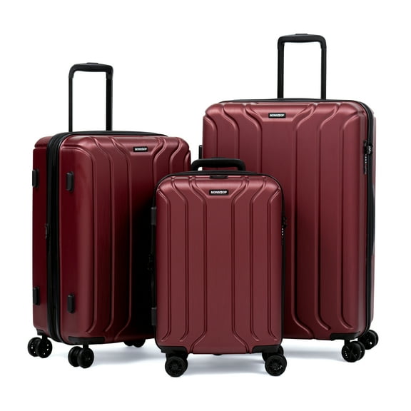 NONSTOP NEW YORK Luggage Expandable Spinner Wheels hard side shell Travel Suitcase Set 3 Piece Lightweight, TSA Lock, Double USB Port + 2 packing cubes (Burgundy, 3-Piece Set (20/24/28))