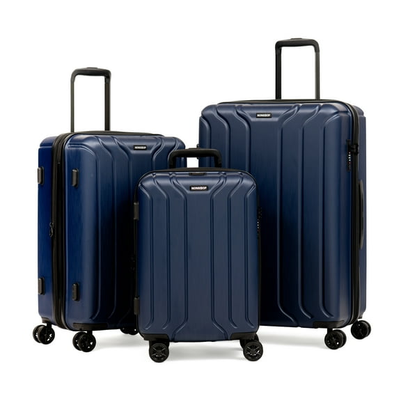 NONSTOP NEW YORK Luggage Expandable Spinner Wheels hard side shell Travel Suitcase Set 3 Piece Lightweight, TSA Lock, Double USB Port + 2 packing cubes and Powerbank (Navy, 3-Piece Set (20/24/28))