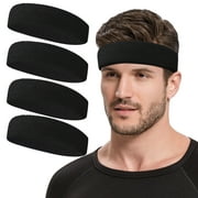 NONSTOP Sports Headbands for Men (Black 4 Pack), Moisture Wicking Workout Headband, Sweatband Headbands for Running,Cycling,Football,Yoga,Hairband for Women and Men