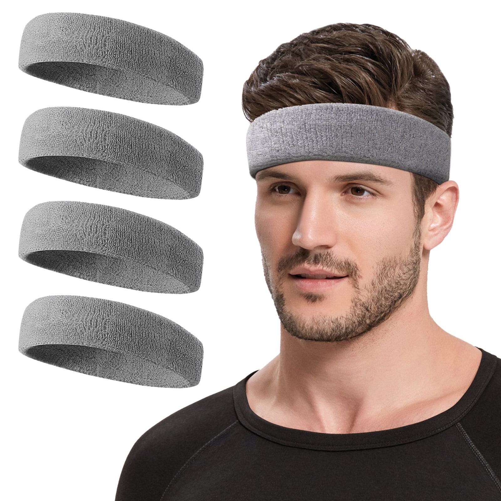Headbands For Men (4 Pack)- Sweat Band, Sports Mens Headband, Workout  Accessories