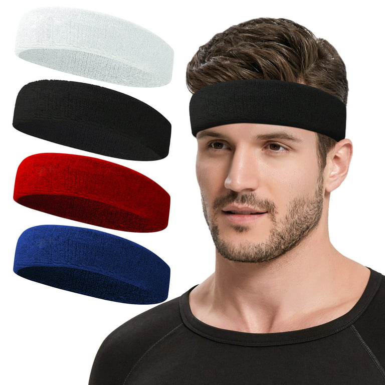Athletic Mens Headband (4 Pack) - Lightweight Headbands for Men