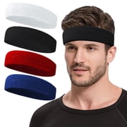 Nonstop Elastic Wide Headbands for Men and Women, Cooling Moisture Wicking Headbands, Pack of 4