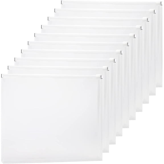 NONTAIL Poly Envelopes, 10PCS Plastic Envelopes with Zipper, Legal Size Expanding Plastic Document Folder for Office School Home (10pcs White)-L8