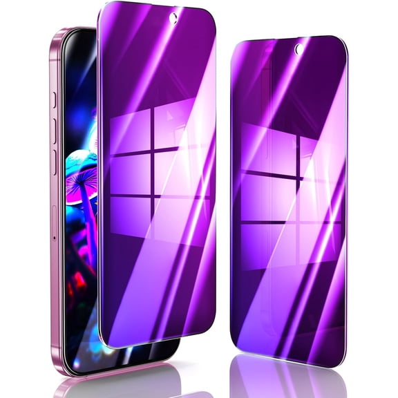 NOO [2 Pack] Privacy Screen Protector for iPhone 16 Plus, Anti-Spy Purple Gradient Colorful, Anti-Scratch, 9H Hardness, HD Clear, Bubble Free, Case Friendly, Easy Installation