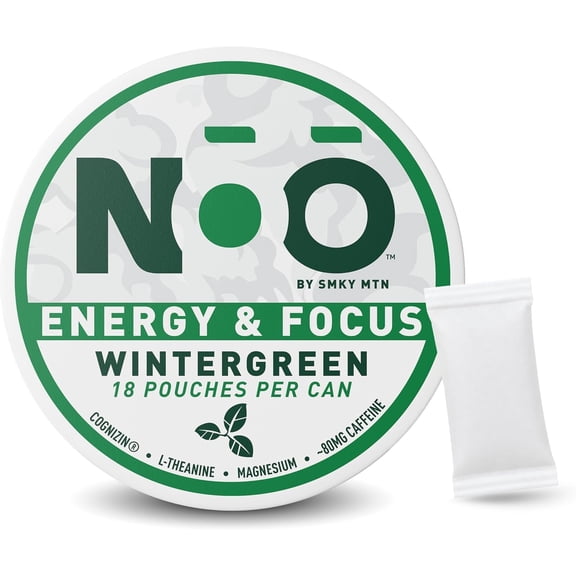NOO Energy and Focus Support Nootropics Pouches - Wintergreen - 1 Pack - With Caffeine and Functional Ingredients to Support Focus, Alertness, and Cognitive Clarity - 18 Pouches per Pack