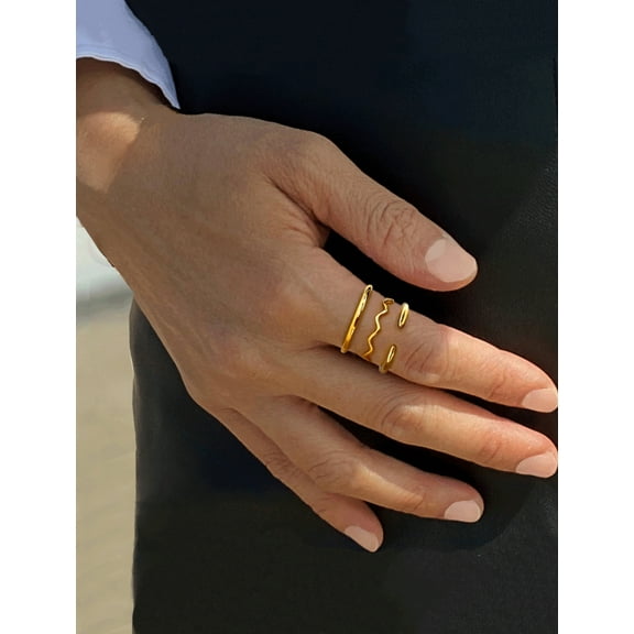 18K Gold Over Sterling Silver Noodle Wavy Stackable Ring