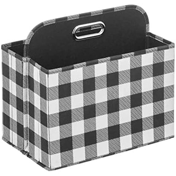 NOOOO Holiday Storage Box for Gift Wrapping and Bows with Compartments and Handle - Christmas Organizer Tote for Ribbons - Divided Container for Crafts and Stationary - Buffalo Plaid, Black/White