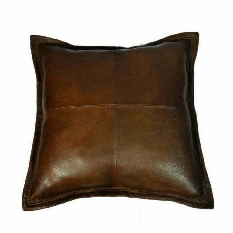 NOORA Dark Brown Genuine Leather Cushion Cover Leather Pillow Case