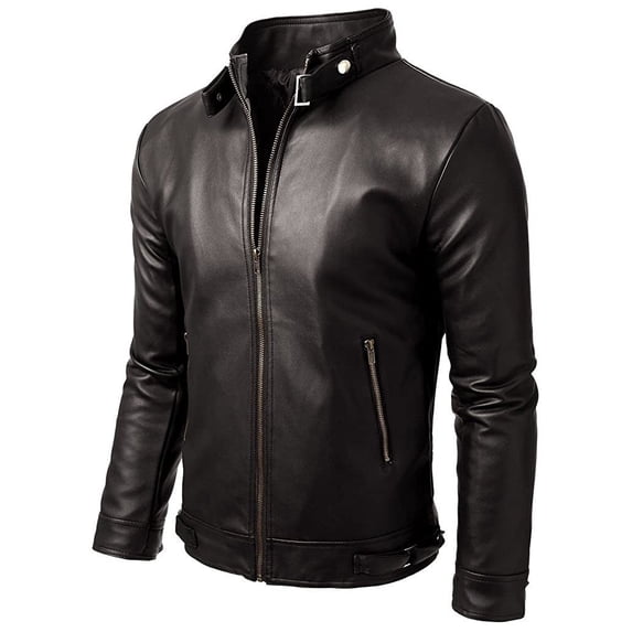 NOORA Men's 100% Real Lambskin Black Leather Biker Jacket With Zipper & Pocket | Belted Jacket |