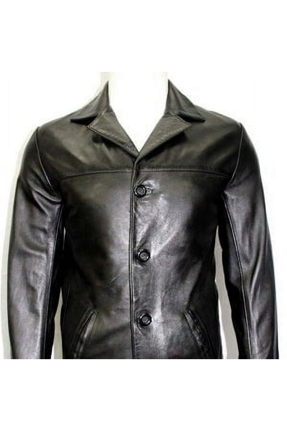 NEW 1970's Classic Men's Casual Overcoat Knee Length Style with buttons Black Real Leather Tre