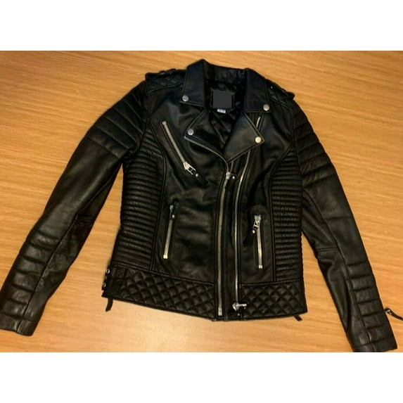 NOORA New Lambskin Black Leather Biker Jacket, Kay Michaels Style Leather JACKET, Designer Biker Leather Jacket