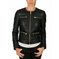 NOORA WOMEN'S DIAMOND QUILTED LADIES SLIM FIT BLACK BIKER LEATHER JACKET