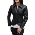 thumbnail image 1 of NOORA  Womens  Lambskin Black Leather Biker Jacket With Zipper & Pocket | Zip On Sleeves | Collared Jacket | ST05, 1 of 8