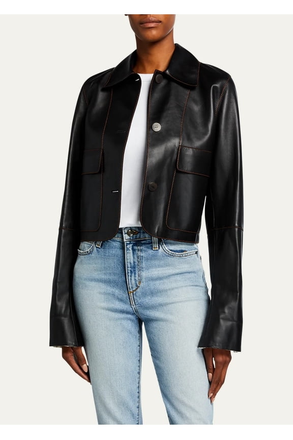 Womens Lambskin Black Leather Cropped Jacket, Western Biker Jacket, Party Wear Jacket, Gift For Her