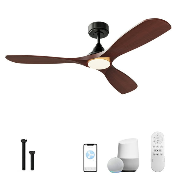 NOPAARD 52 Inch Smart Wood Ceiling Fan with Light, Ceiling Fans with Remote, Wifi Alexa and App Controls, Reversible Blades, Quiet DC Motor, Timing, High CFM, Dimmable LED Light, Red Walnut