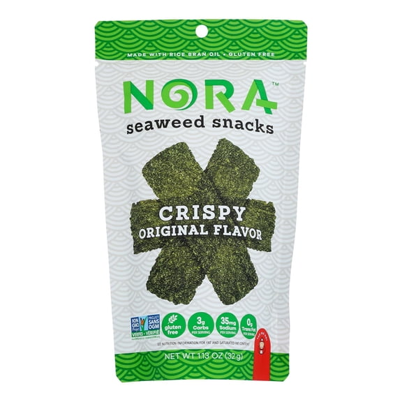 NORA SNACKS - Crispy Seaweed Snacks for Plant-Based Enjoyment - 1 Oz, Case of 12