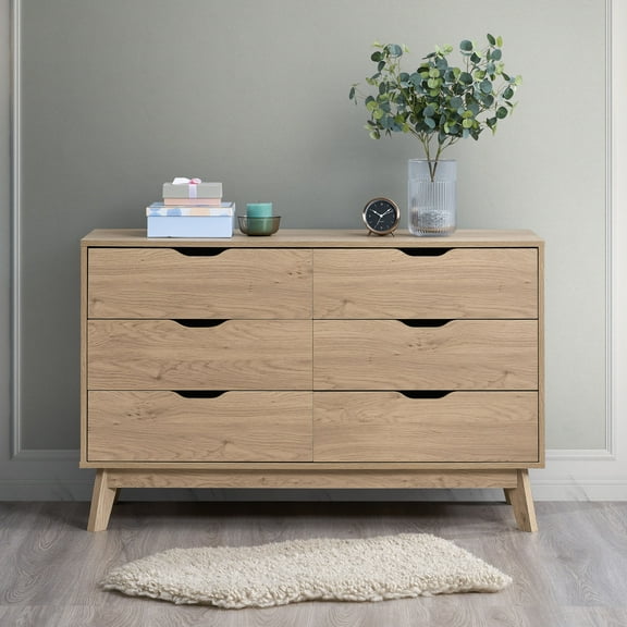 NORDICA 6-Drawer Master Dresser - Natural Oak, Interlock Safety System, Easy Assembly, Spacious Storage