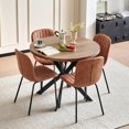 thumbnail image 1 of NORDICANA 37 Inch Round Dining Table Set for 4, Modern Small Circle Kitchen Coffee Set for Apartment Living Room Office, Save Space(Brown Wooden Table + 4 Brown Leather Chairs), 1 of 8