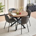 thumbnail image 1 of NORDICANA 37 Inch Round Dining Table Set for 4, Modern Small Circle Kitchen Coffee Set for Apartment Living Room Office, Save Space(Brown Wooden Table + 4 Grey PU Leather Chairs), 1 of 9