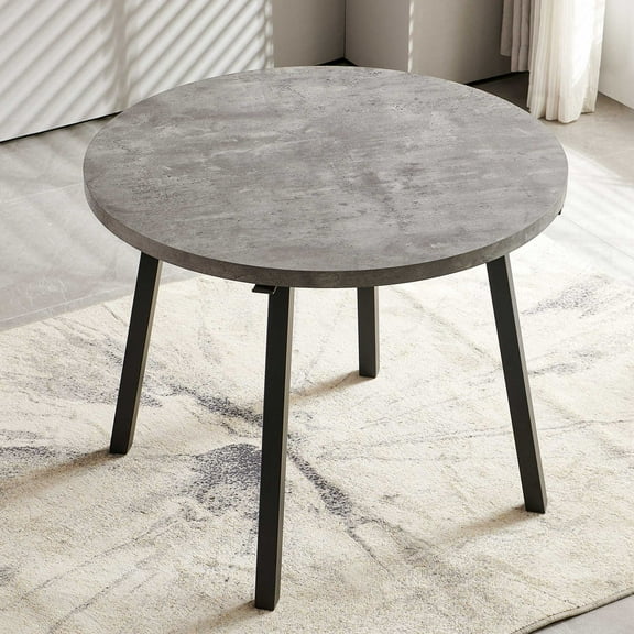 NORDICANA 37" Round Dining Table, Grey Round Kitchen Coffee Table for 2-4 Person, Steel Legs, MDF Table-top, Save Space