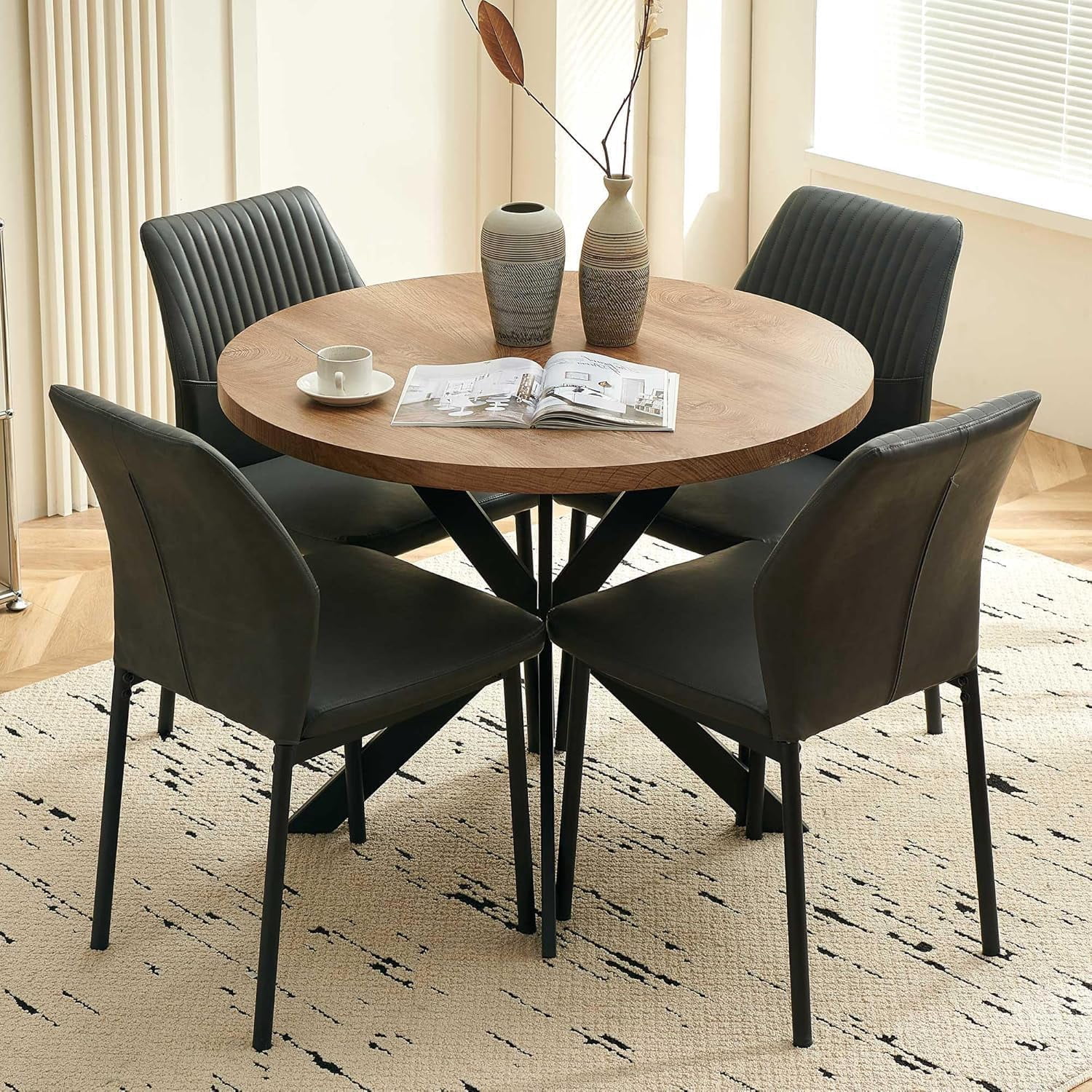 NORDICANA 37" Round Dining Table Set for 4, Mid Century Modern Small ...