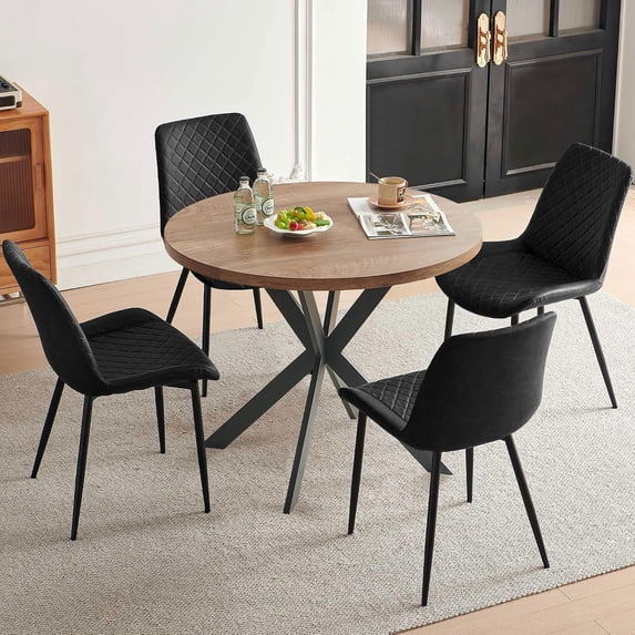 NORDICANA 37" Round Dining Table Set, Mid Century Modern Round Dining Table for 4 Person, Coffee Table for Kitchen Dining Room, Office, Save Space (1 Table with 4 Black Chairs)